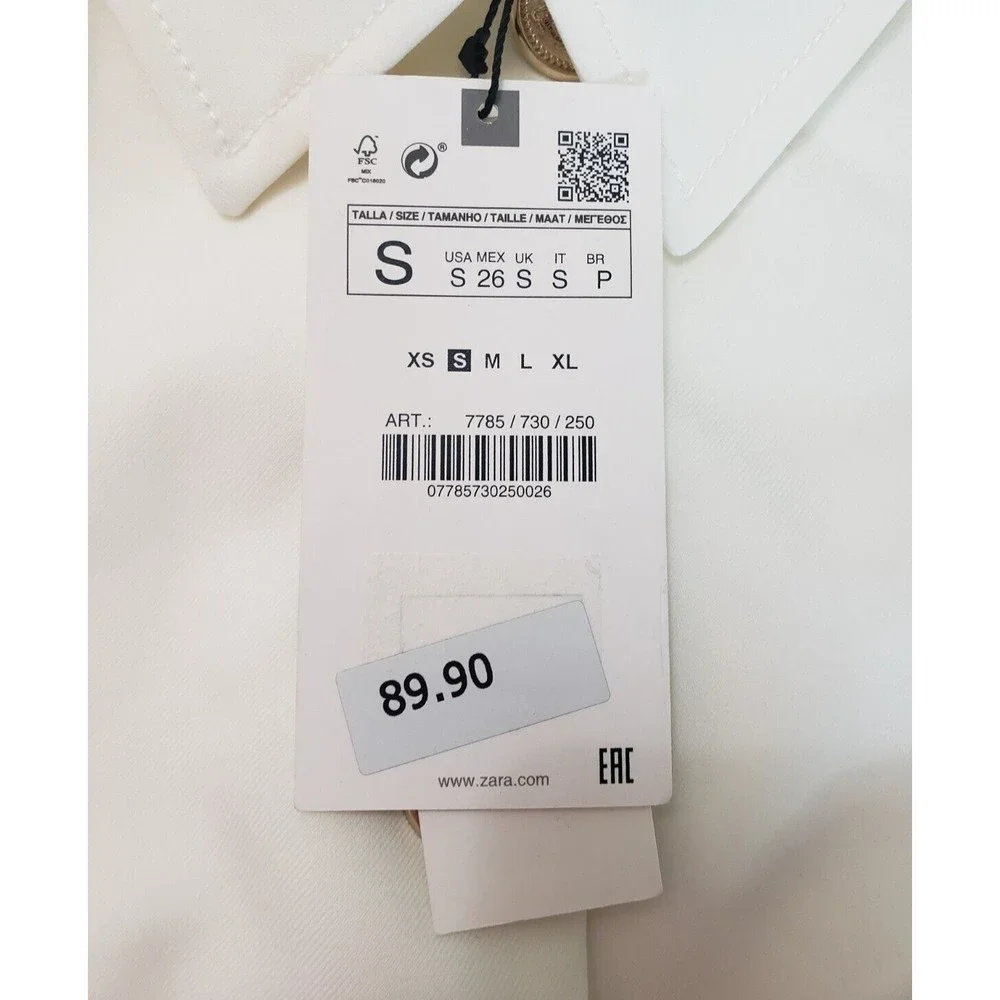 NWT Zara Sz S White Jacket Blazer Professional Career Casual Gold Buttons Lined - Picture 12 of 15